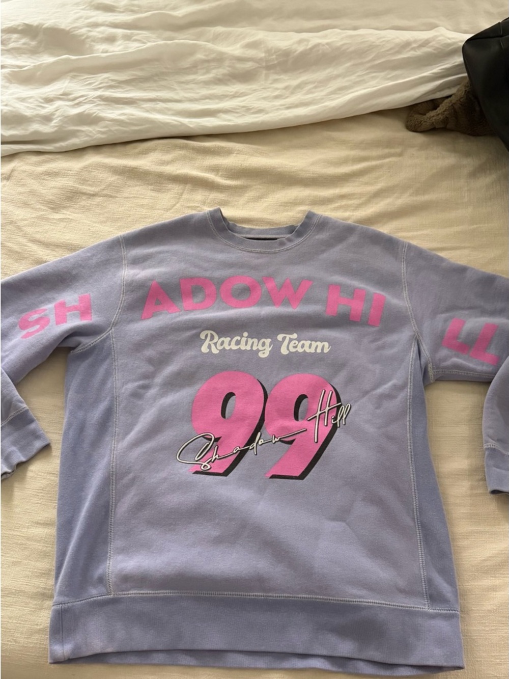 Shadow Hill Lavender Crewneck Sweatshirt with Pink Graphic